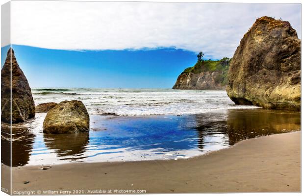 Ruby Beach Reflection Seastacks Olympic National Park Washington Canvas Print by William Perry