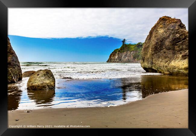 Ruby Beach Reflection Seastacks Olympic National Park Washington Framed Print by William Perry