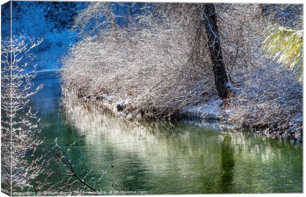 Green River Winter Snow Wenatchee River Washington Canvas Print by William Perry