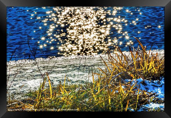 Wenatchee River Stars Winter Leaves Leavenworth Washington Framed Print by William Perry