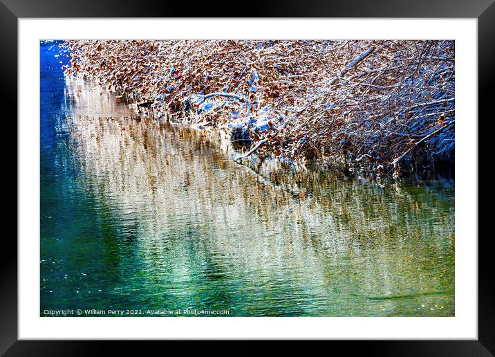Winter Leaves Snow Ice  Abstract Wenatchee River Valley Leavenwo Framed Mounted Print by William Perry