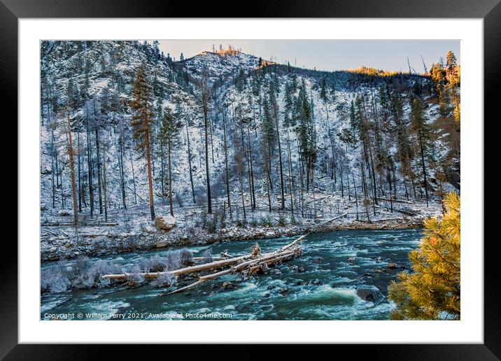 Winter Leaves Snow Ice  Wenatchee River Valley Leavenworth Washi Framed Mounted Print by William Perry