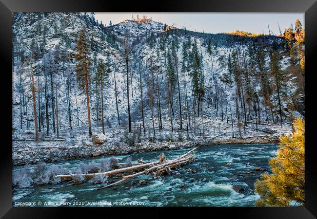 Winter Leaves Snow Ice  Wenatchee River Valley Leavenworth Washi Framed Print by William Perry