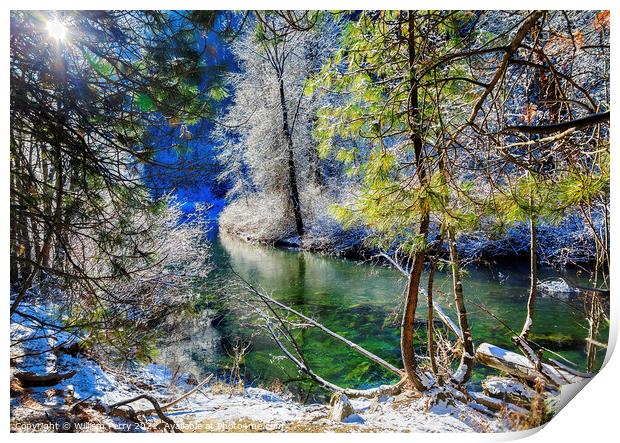 Winter Leaves Snow Ice  Wenatchee River Valley Leavenworth Washi Print by William Perry
