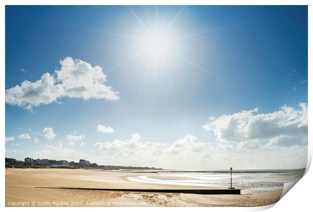 Blue skies over the beach at Margate, Kent.  Print by Justin Foulkes