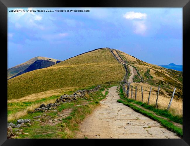 Great ridge in Peak District of Mam Tor Framed Print by Andrew Heaps