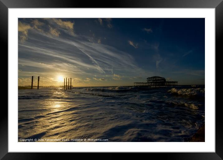 Calm morning sunrise at Brighton pier Framed Mounted Print by Julie Tattersfield