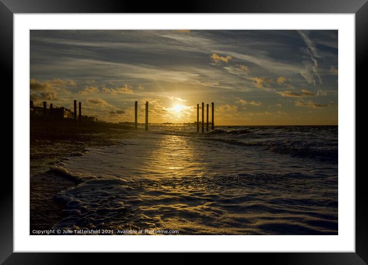 Brighton pier glowing in the sunrise Framed Mounted Print by Julie Tattersfield