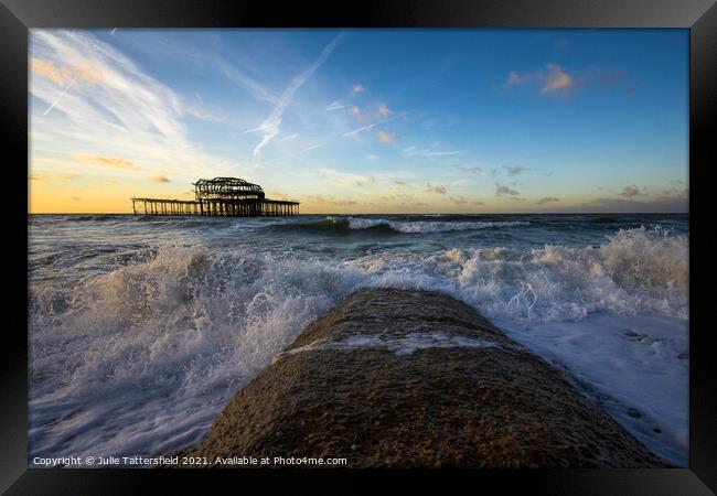 stormy waves in the Autumn sunshine Brighton Framed Print by Julie Tattersfield