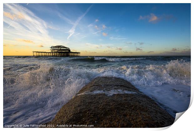 stormy waves in the Autumn sunshine Brighton Print by Julie Tattersfield