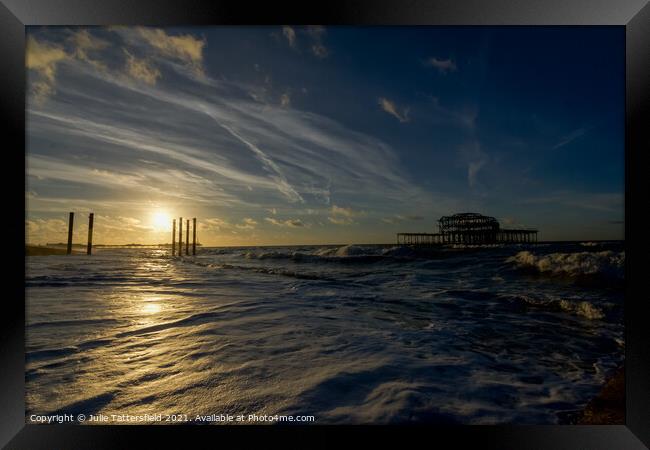 Calming sunrise at Brighton Framed Print by Julie Tattersfield