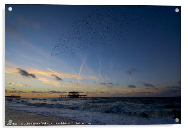 Starling murmation at Brighton pier Acrylic by Julie Tattersfield