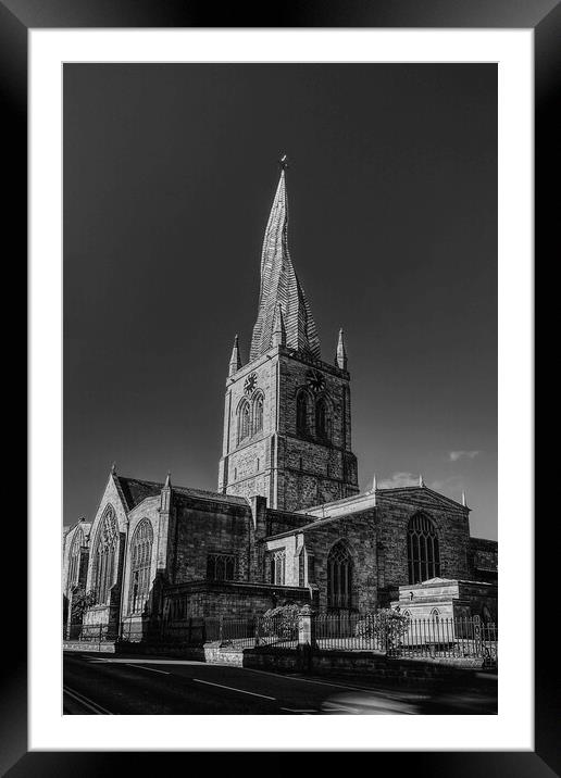 Chesterfield Parish Church in Black and White Framed Mounted Print by Alison Chambers