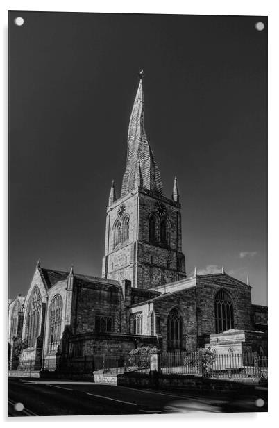 Chesterfield Parish Church in Black and White Acrylic by Alison Chambers