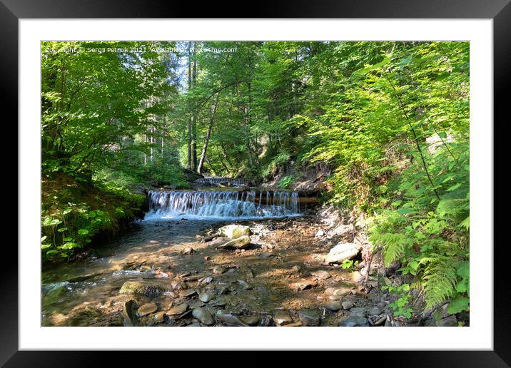 Mountain river among the green Carpathian forest on a bright sunny day. Framed Mounted Print by Sergii Petruk