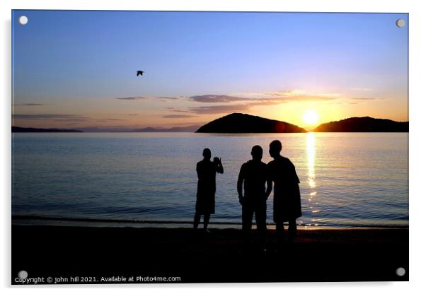 Sunset, Tsougrias Island, Skiathos, Greece. Acrylic by john hill
