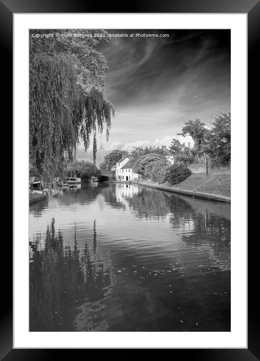 Black and White Country scene by the river,  Framed Mounted Print by Holly Burgess