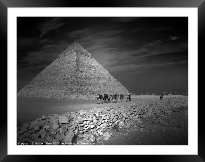 Pyramid Series: Khafre Camel Train Framed Mounted Print by Gordon Stein