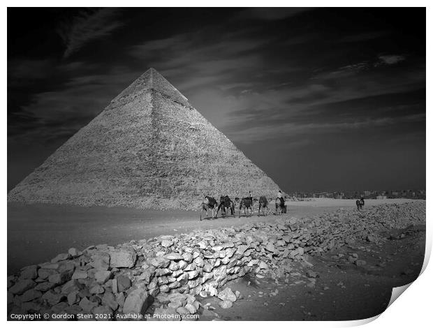 Pyramid Series: Khafre Camel Train Print by Gordon Stein