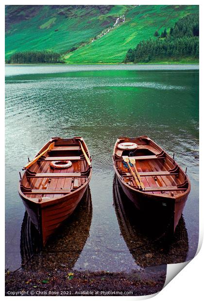 Buttermere, rowing boats Print by Chris Rose