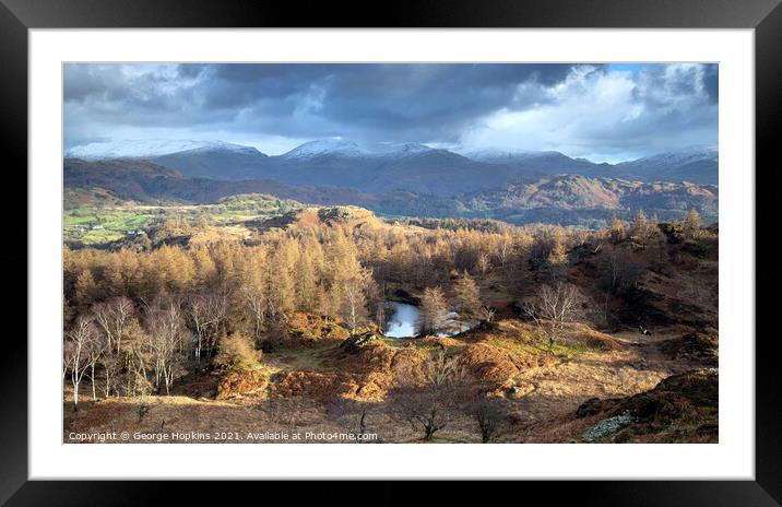Langdale Mountains from Holme Fell Framed Mounted Print by George Hopkins