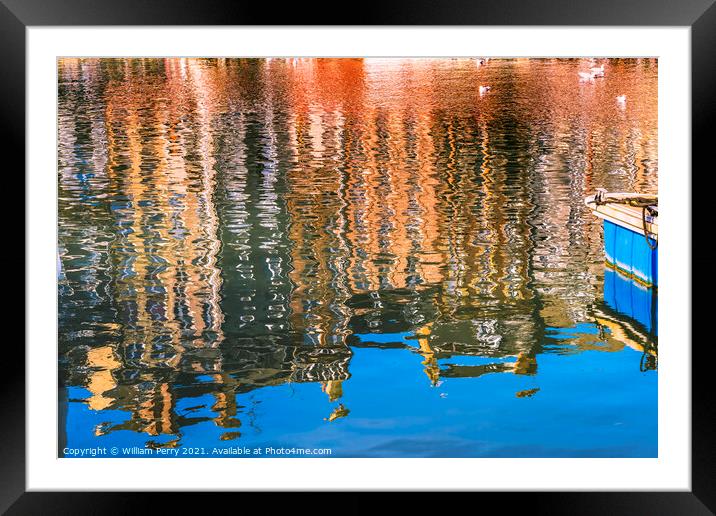 Waterfront Reflection Abstract Inner Harbor Honfluer France Framed Mounted Print by William Perry