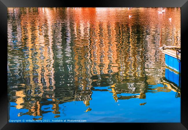 Waterfront Reflection Abstract Inner Harbor Honfluer France Framed Print by William Perry