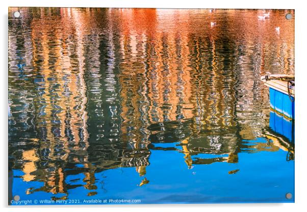 Waterfront Reflection Abstract Inner Harbor Honfluer France Acrylic by William Perry
