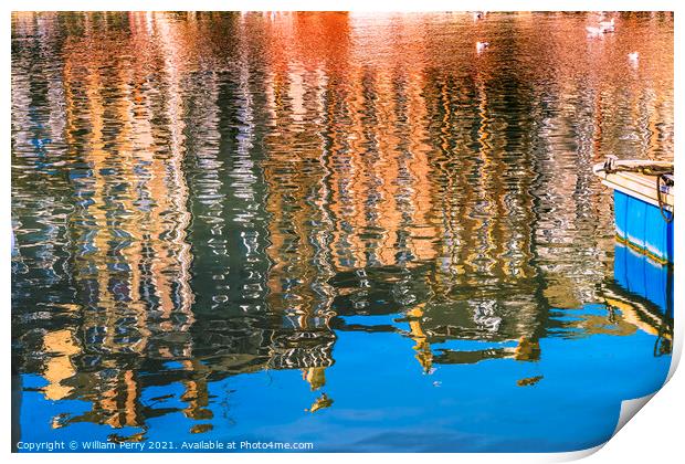 Waterfront Reflection Abstract Inner Harbor Honfluer France Print by William Perry