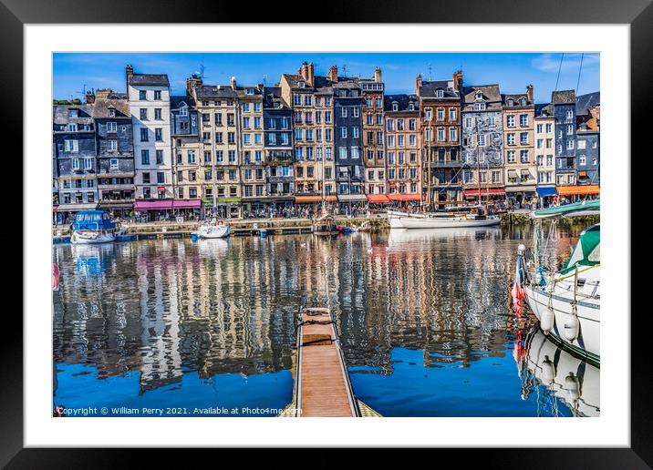 Yachts Boats Waterfront Reflection Inner Harbor Honfluer France Framed Mounted Print by William Perry