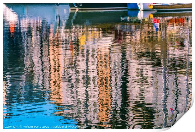 Waterfront Reflection Abstract Inner Harbor Honfluer France Print by William Perry