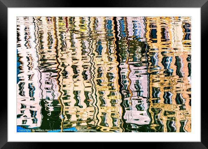 Waterfront Reflection Abstract Inner Harbor Honfluer France Framed Mounted Print by William Perry