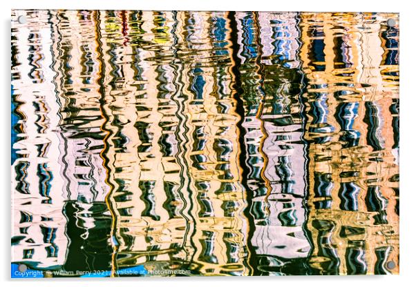 Waterfront Reflection Abstract Inner Harbor Honfluer France Acrylic by William Perry