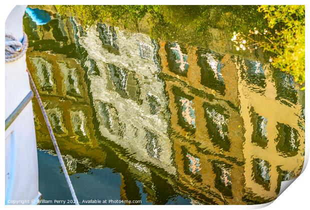 Waterfront Reflection Abstract Inner Harbor Honfluer France Print by William Perry