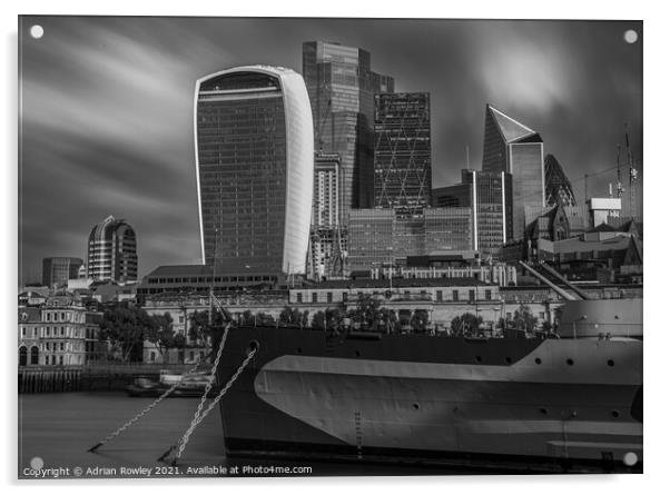 HMS Belfast guarding The City of London Acrylic by Adrian Rowley