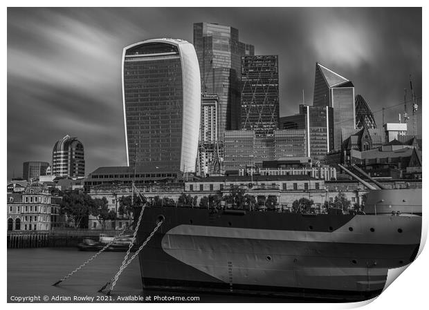 HMS Belfast guarding The City of London Print by Adrian Rowley