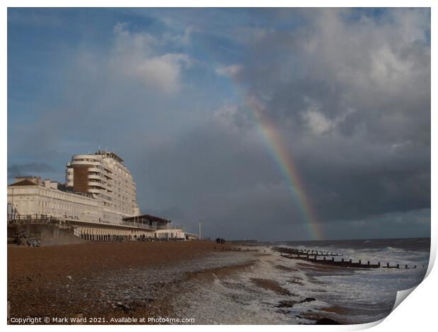 St Leonards Seafront with a Rainbow. Print by Mark Ward