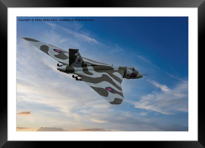 Vulcan Bomber,soaring at sunset Framed Mounted Print by kathy white