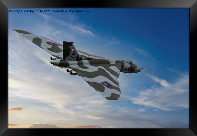 Vulcan Bomber,soaring at sunset Framed Print by kathy white