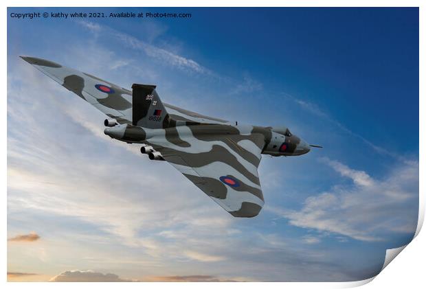 Vulcan Bomber,soaring at sunset Print by kathy white