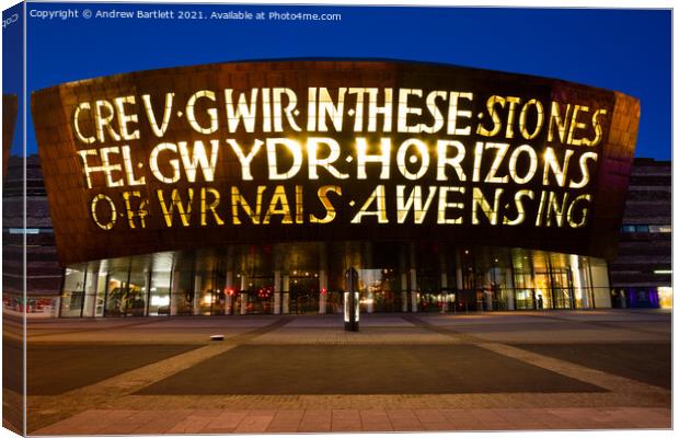 Wales Millennium Centre at Cardiff Bay, Wales, UK Canvas Print by Andrew Bartlett