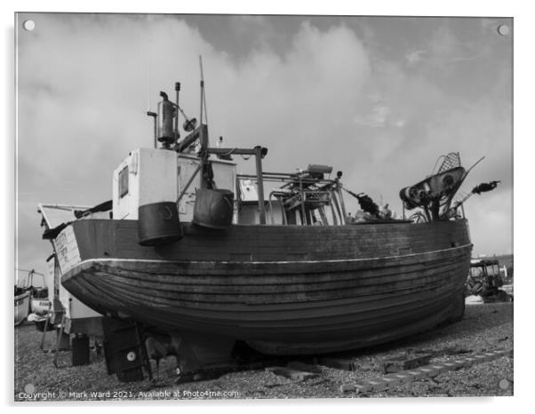 Hastings Fishing Boat in Monochrome. Acrylic by Mark Ward