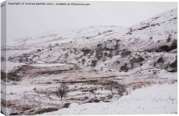 Snow at the Storey Arms, Brecon Beacons, South Wales, UK Canvas Print by Andrew Bartlett