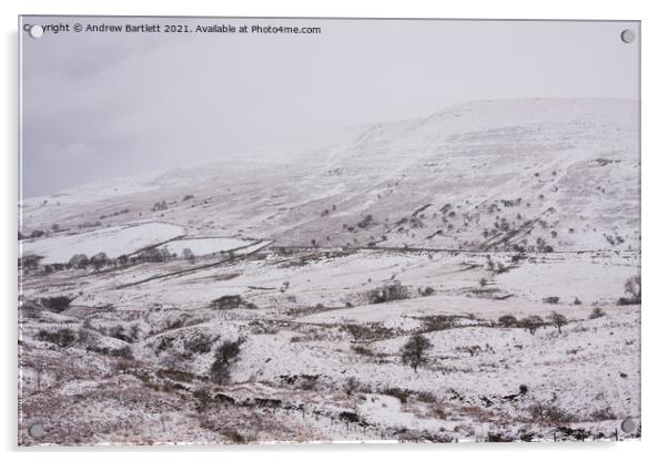 Snow at the Storey Arms, Brecon Beacons, South Wales, UK Acrylic by Andrew Bartlett