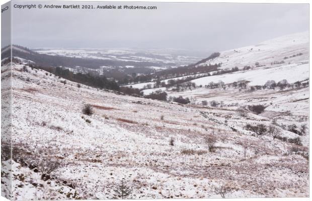 Snow at the Storey Arms, Brecon Beacons, South Wales, UK Canvas Print by Andrew Bartlett