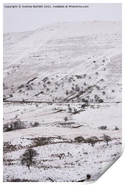 Snow at the Storey Arms, Brecon Beacons, South Wales, UK Print by Andrew Bartlett