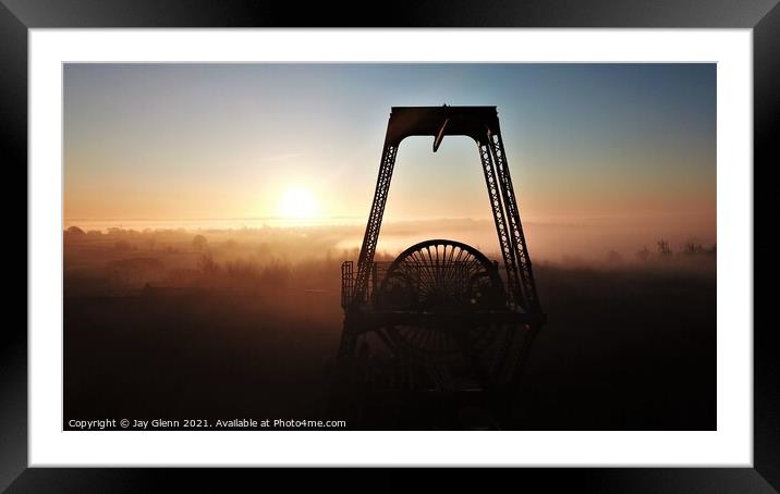 Chatterley Whitfield Pit Wheel at sunrise Framed Mounted Print by Jay Glenn