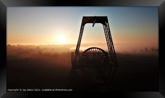 Chatterley Whitfield Pit Wheel at sunrise Framed Print by Jay Glenn