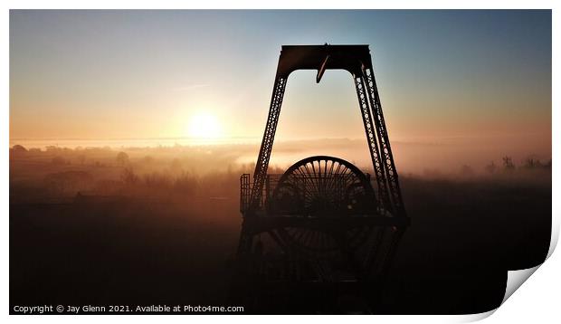 Chatterley Whitfield Pit Wheel at sunrise Print by Jay Glenn