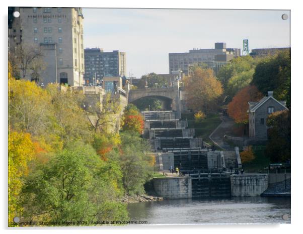 A wider view if the locks at the end of the Rideau Canal Acrylic by Stephanie Moore